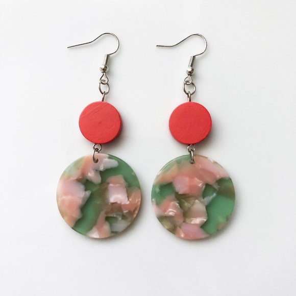 Jewelry - NEW "Terra" Acrylic Wooden Round Earrings (Pink)